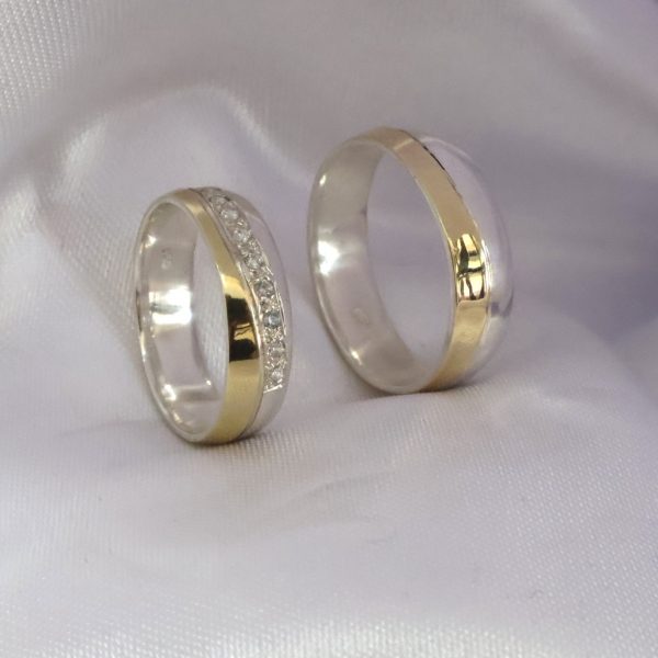 Par argollas plata oro 14k